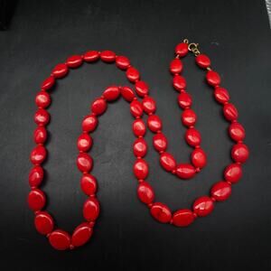 Red Glass Beaded Necklace Vintage Costume Jewelry